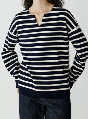 小禾同源  羊绒条纹针织套头衫