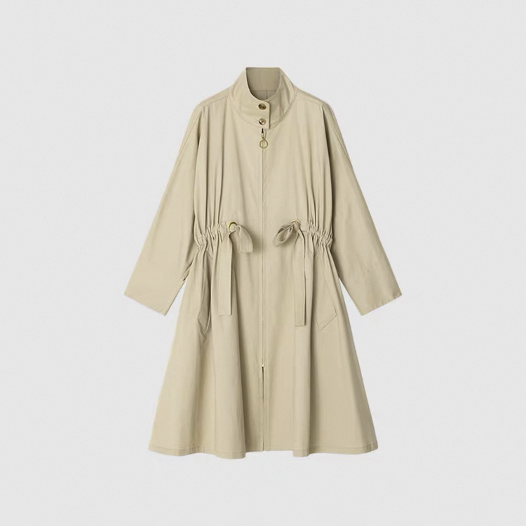 小禾同源 新款通勤百搭立领意大利古董白进口棉长款风衣