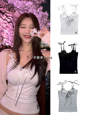 【现货】NEWALRIN甜美蕾丝系带吊带背心女修身显瘦内搭打底上衣女