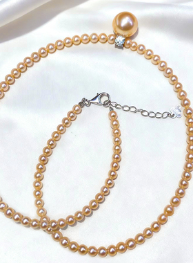 天然淡水中国红小米珠项链爱迪生珍珠吊坠锁骨链女肉眼无暇极强光