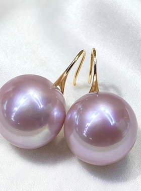 天然淡水曼塔紫爱迪生珍珠耳钩18K金高跟鞋款耳环气质简约耳饰女