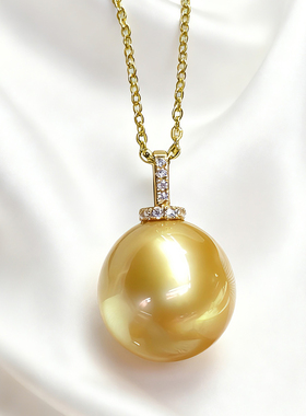 天然浓金海水南洋金珠奶嘴吊坠锁骨珍珠项链18K金镶嵌水滴极强光