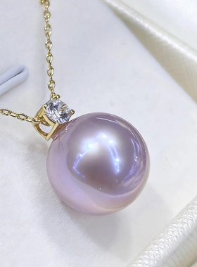 天然淡水漫塔紫爱迪生珍珠吊坠18K金戴妃款极光正圆单颗项链送礼