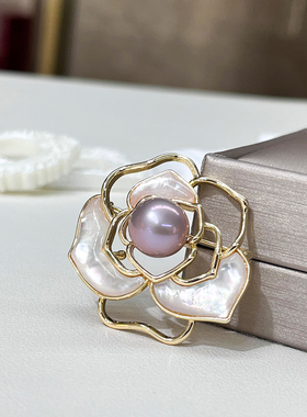 天然淡水紫粉色珍珠胸针女款胸花别针配饰高级感轻奢小众设计礼物