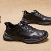 真皮镂空透气男鞋 自动鞋 2026春夏新款 运动休闲皮鞋 子 带扣男士