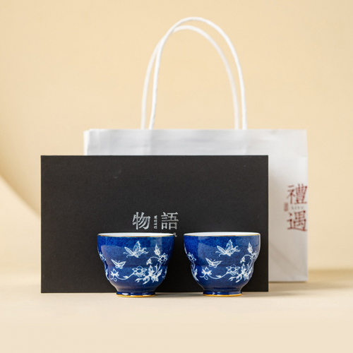 厂家花栖蝶舞陶瓷茶杯对杯女士个