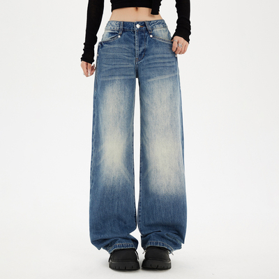 复古水洗低腰辣妹直筒垂感拖地裤