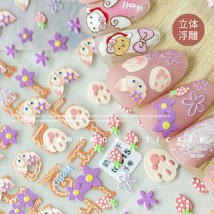 美甲贴纸傀儡娃娃圣诞雪花麋鹿小猫立体3d防水毛衣纹卡通指甲贴纸