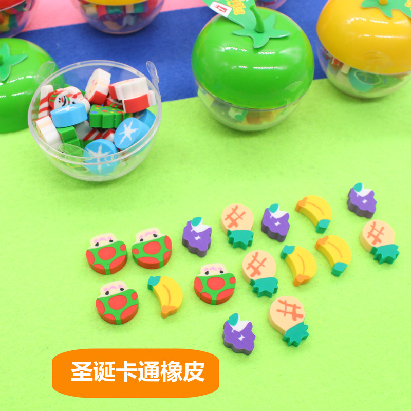 卡通水果橡皮圣诞节小礼品幼儿园圣诞老人分享盒装橡皮擦圣诞奖励
