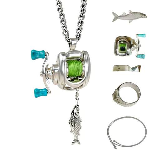 跨境奇趣个性迷你路亚Fishing Reel Jewelry Set线轮首饰套装项链