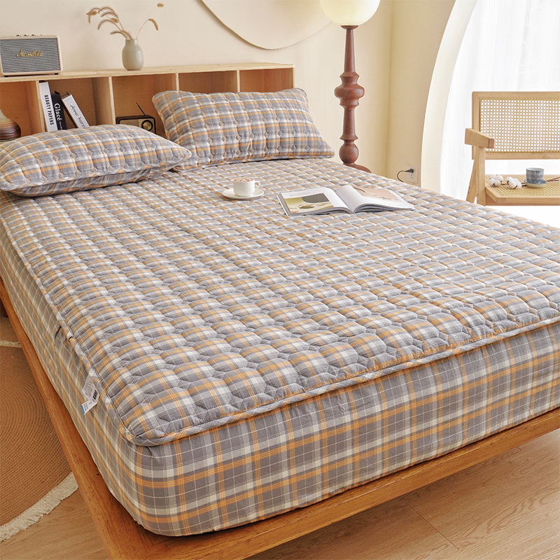 2026新色织夹棉全棉纯棉水洗棉无印风床笠抗菌加厚床罩床垫保护套