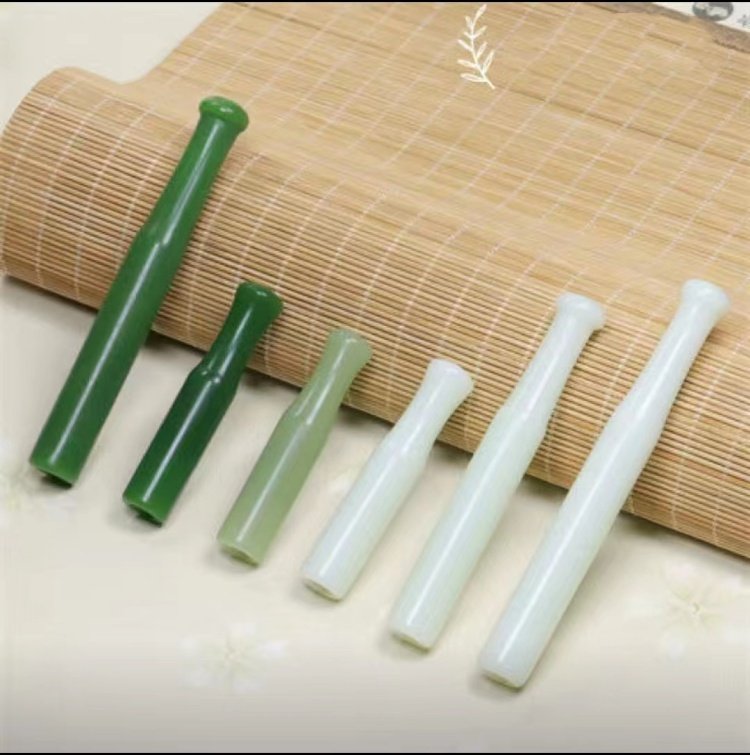 天然玉石和田玉翠青玉白玉烟嘴烟杆子加长加粗男士支烟袋烟嘴