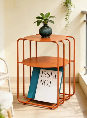 现代简约圆形边几金属双层储物角几橙色小资轻奢家居