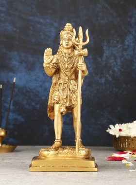 印度国际直邮手工黄铜Shiva站立湿婆神雕像 -8.5 英寸 神圣的宁静
