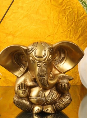印度国际直邮手工黄铜Appu Ganesha 象头神雕像 大耳朵 6 英寸