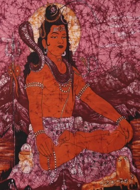印度国际直邮Shiva棉布上冥想湿婆神蜡染画106.5 厘米 x 89 厘米