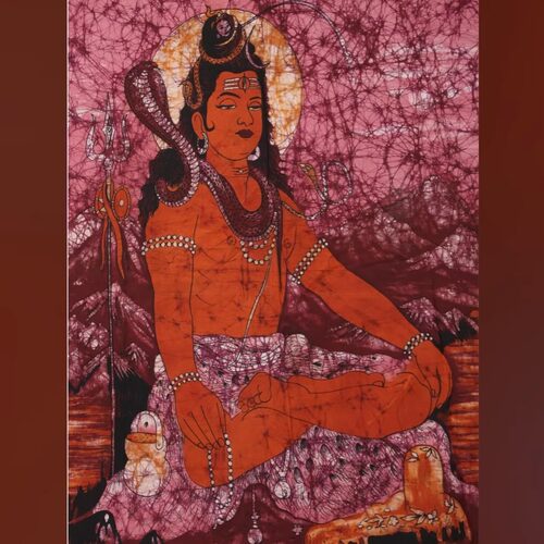 印度国际直邮Shiva棉布上冥想湿婆神蜡染画106.5 厘米 x 89 厘米