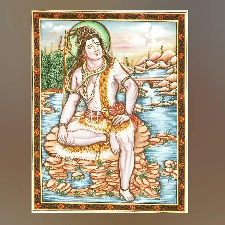 印度制作kailash凯拉什山上冈仁波齐湿婆神棉布水彩画30.5×40.5