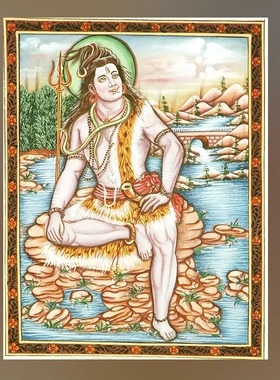 印度制作kailash凯拉什山上冈仁波齐湿婆神棉布水彩画30.5×40.5