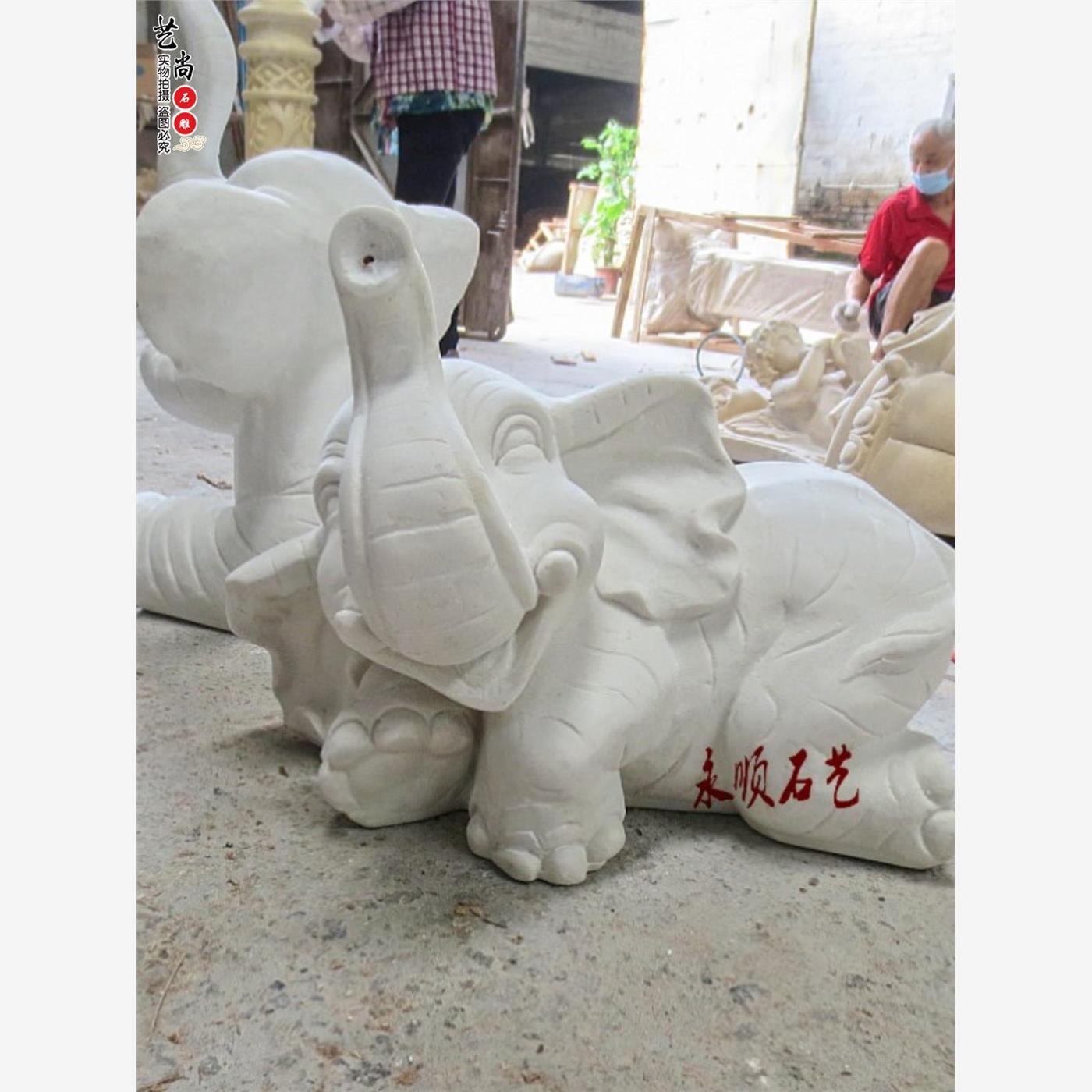 永顺砂岩喷水小象浮雕圆雕沙岩喷水池酒店饭店小区会所装修摆件