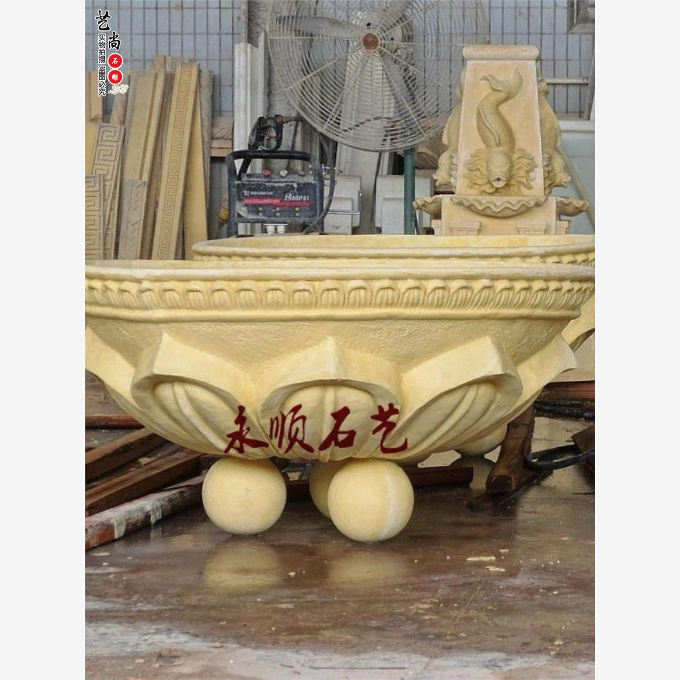 永顺砂岩花钵浮雕雕塑沙岩圆雕园林庭院休闲场所装饰摆件叶瓣花盆