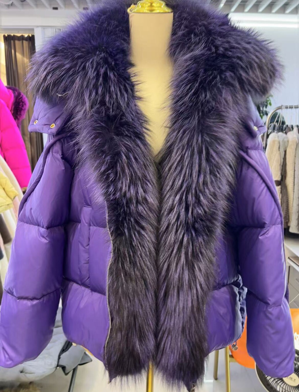 25新款羽绒服女门禁毛轻奢皮草大毛领白鸭绒欧美潮开线款休闲百搭