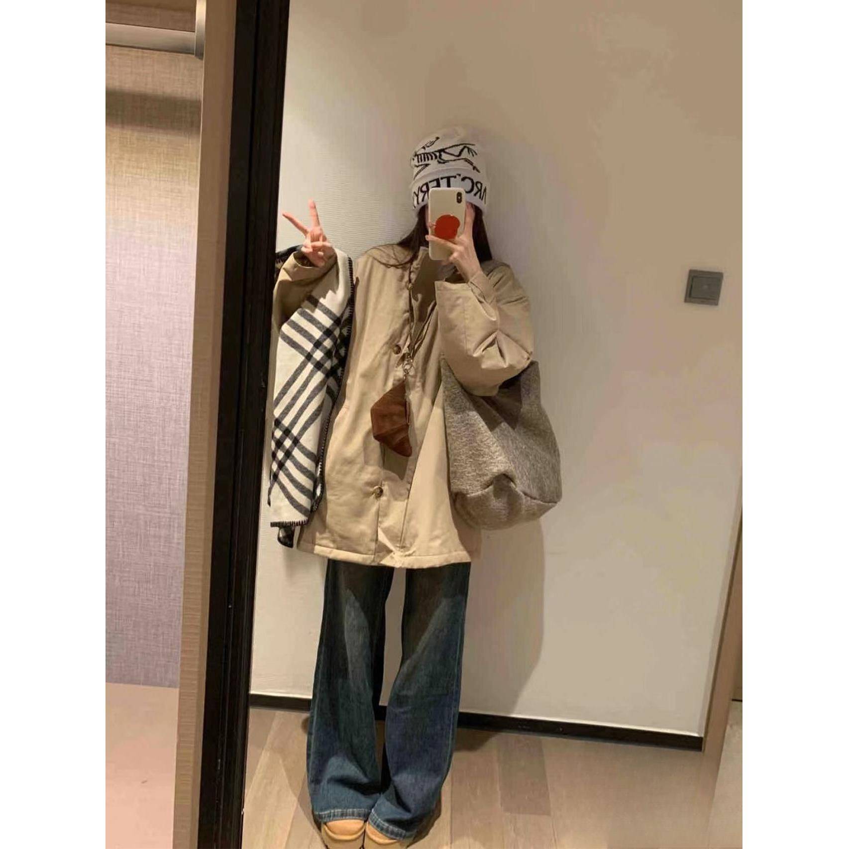 冬季立领加棉加厚棉衣棉服女韩系穿搭学院风卡其色风衣工装外套