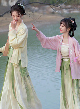 无衣饮羽【春意浓】宋制绣花百迭裙花朝节柳条燕子双色