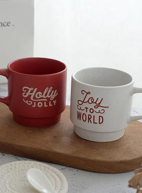 KEEPIN®红色圣诞咖啡杯个性英文马克杯家用陶瓷高颜值情侣早餐杯