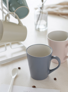 哑光锥形马克杯带盖勺ins简约韩版文艺北欧 咖啡杯陶瓷杯定制LOGO