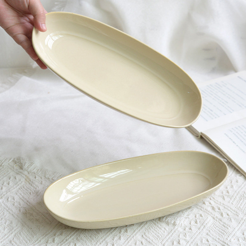 日式复古椭圆形家用鱼盘