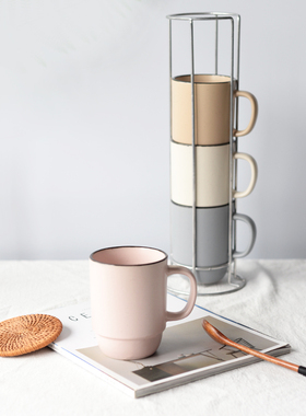 KEEPIN® 叠叠杯陶瓷马克杯套装 北欧简约客人水杯家用可叠放杯子