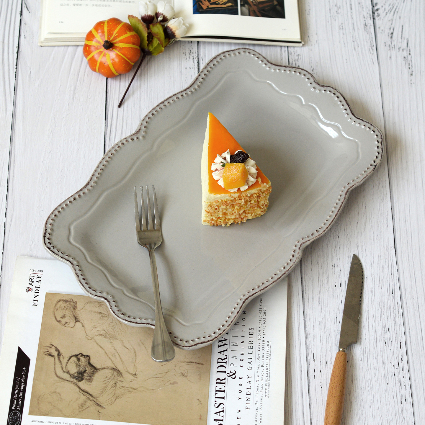 复古反应釉13.5英寸陶瓷鱼盘