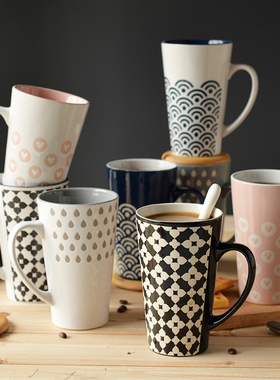 创意大容量陶瓷马克杯带盖带勺水杯简约牛奶咖啡情侣杯子个性茶杯