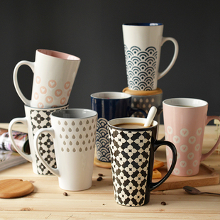 茶杯 创意大容量陶瓷马克杯带盖带勺水杯简约牛奶咖啡情侣杯子个性