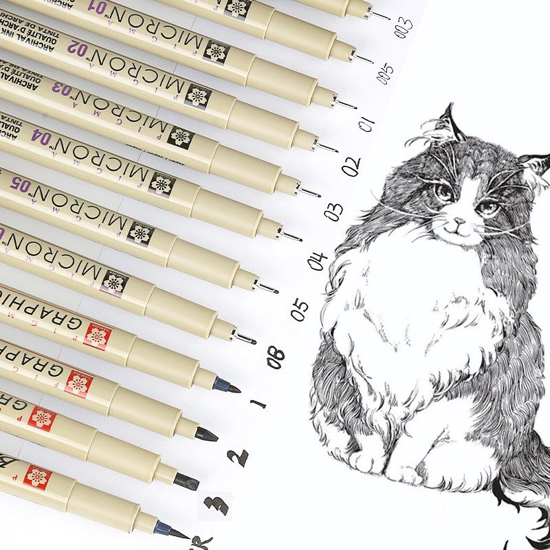 樱花针管笔勾线笔美术专用手绘漫画绘图笔描边设计笔套装防水学生简笔画专用勾勒动漫建筑设计黑色中性速写笔