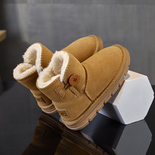 3352童真皮雪地靴男宝女宝冬季新款一粒扣短棉靴加绒加厚保暖棉靴