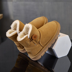 3352童真皮雪地靴男宝女宝冬季新款一粒扣短棉靴加绒加厚保暖棉靴