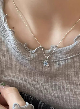 小众设计s925纯银蓝色星星项链女