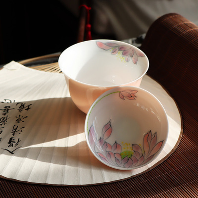 德化陶瓷色釉白瓷手绘泡茶碗盖碗