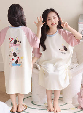卡通腊肠狗可爱女童睡裙夏季2026新款短袖儿童中大童家居服中长裙