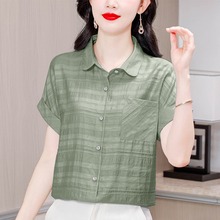 高端棉麻亚麻短袖衬衫女士夏季翻领上衣中年妈妈短袖衬衣2025新款
