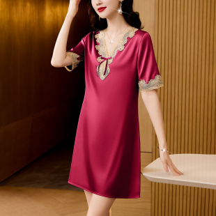 高贵氛围感丝滑缎面短袖 睡衣裙可外穿女士奢华居家裙雅致睡裙夏季