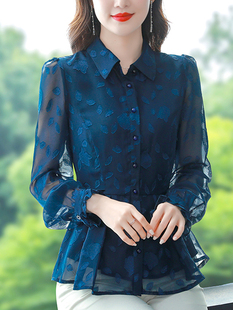 收腰遮肚长袖 妈妈洋气漂亮减龄小衫 上衣 女士春秋2025新款 雪纺衬衫