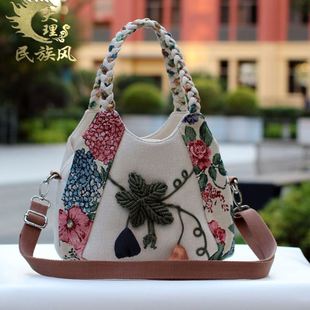 民族风单肩包新款斜挎包复古布包编织小包女土包轻便妈妈包文艺包