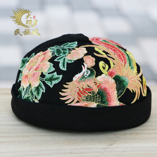 薄款 帽子女民族风复古地痞帽夏季 无檐瓜皮帽女绣花嘻哈地主帽冷帽