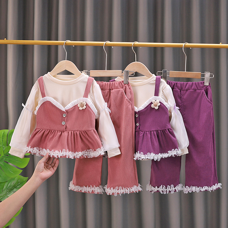 女童1春秋套装2026新款儿童装女孩3-4-5岁休闲裤三件套公主吊带裙