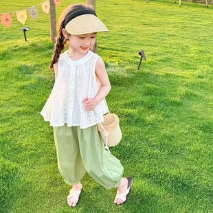 时髦洋气女孩宝宝薄款 2025新款 夏季 夏装 无袖 两件套儿童装 女童套装