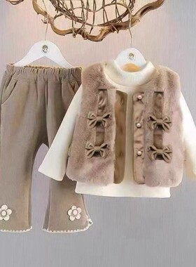 婴儿衣服秋冬女童加绒保暖三件套可爱洋气潮款套装0一1岁宝宝冬装
