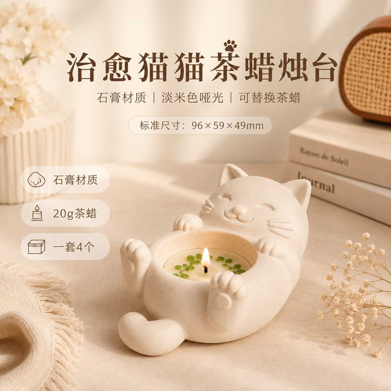 猫咪烛台小茶蜡浪漫香氛节日伴手礼生日摆件创意造型香薰小蜡烛